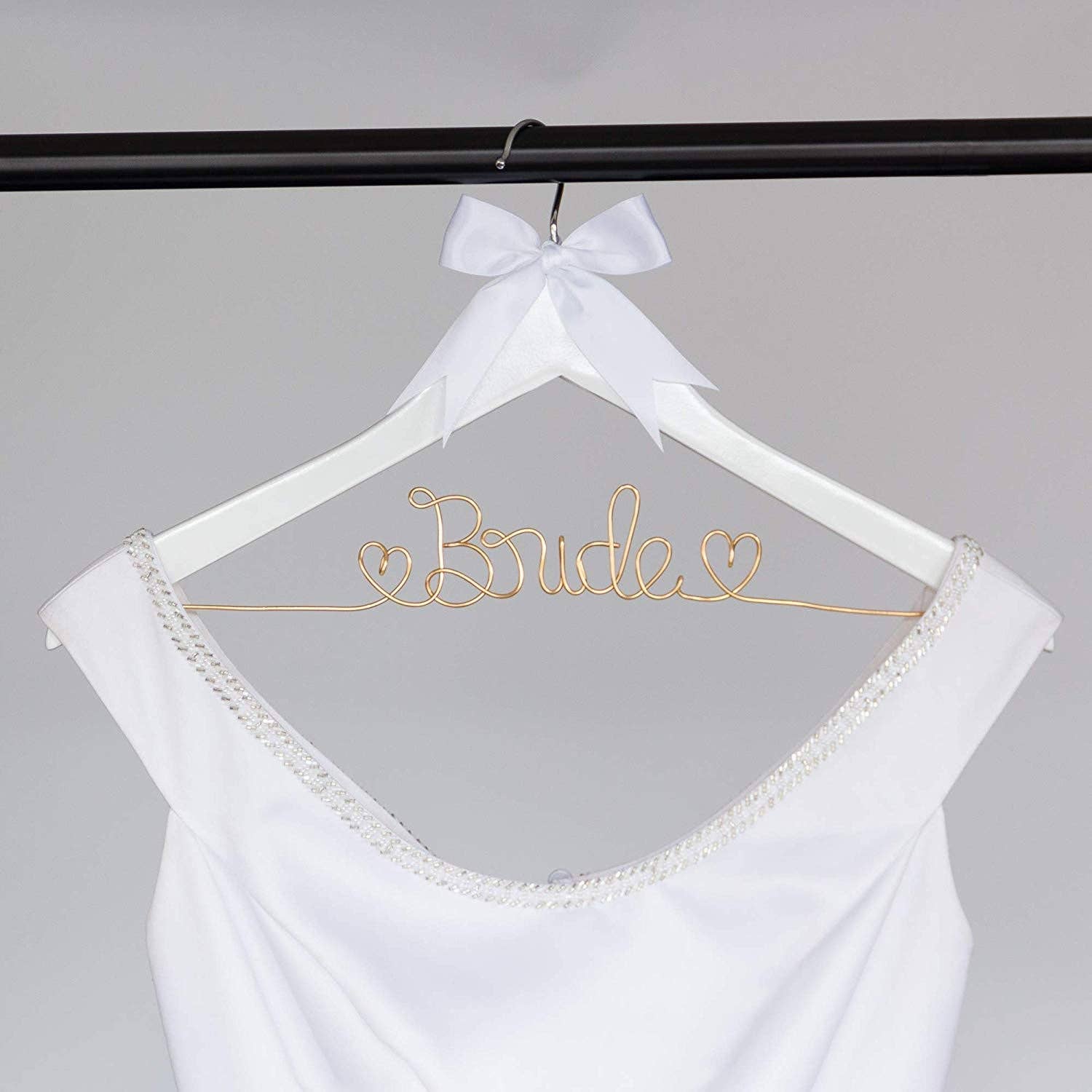 Ella Celebration - Wholesale Clothes hangers - Bride Wedding Dress Hanger - White with Light Gold Wire1
