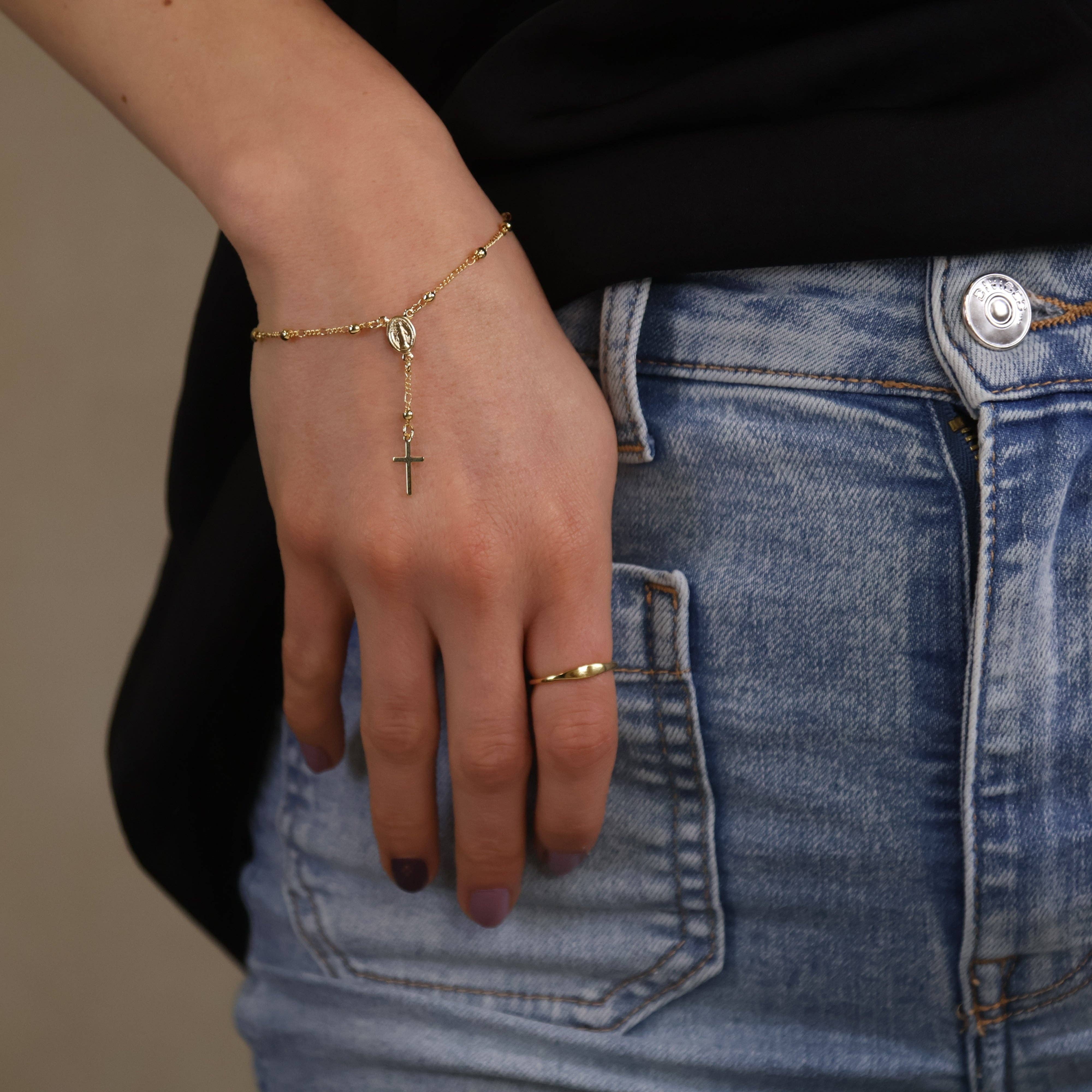 GoldFi - Wholesale Prayer Beads Bracelet - 18k Gold Filled Figaro Rosary Bracelet3