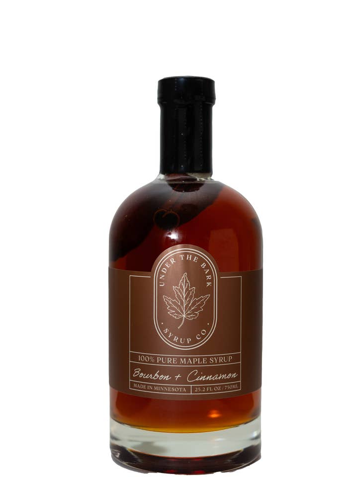 Bourbon + Cinnamon Maple Syrup for wholesale by Under The Bark Syrup Co