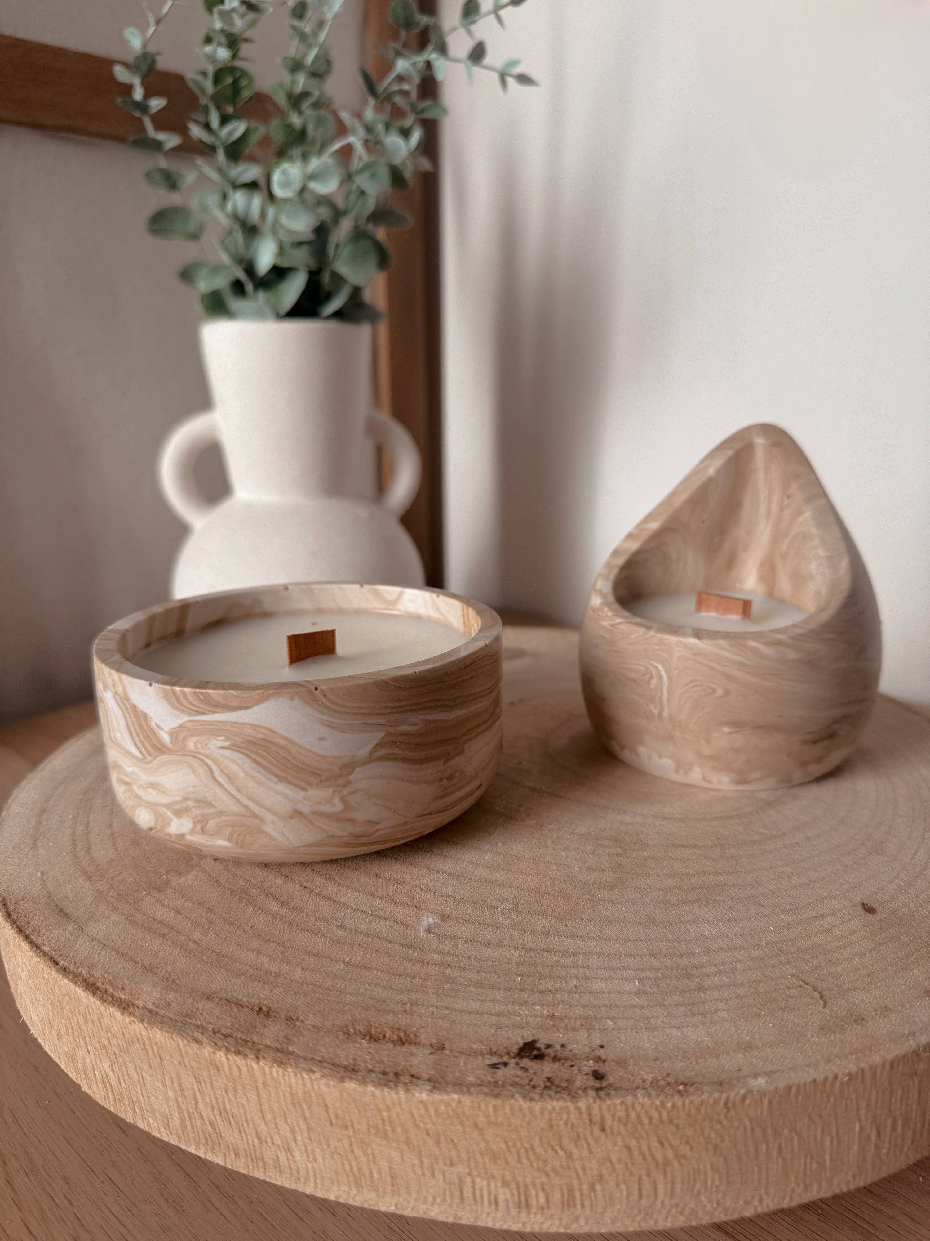 My Milky Candle - Wholesale Jar/Filled Candle - Salomé beige marbled candle handmade pot in jesmonite1