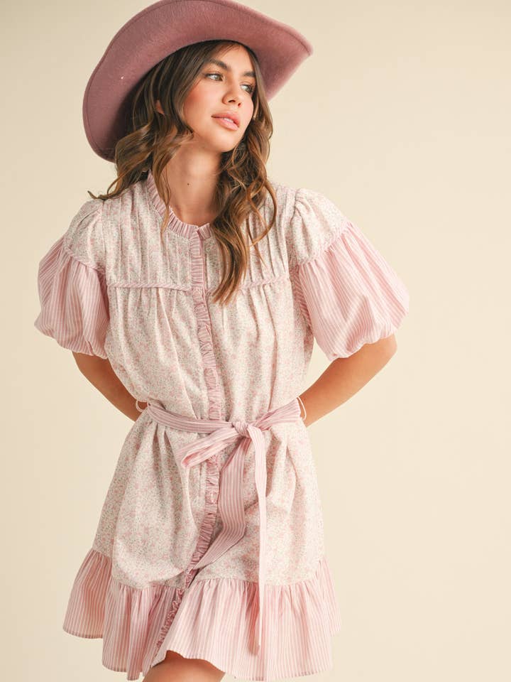 &MERCI - Wholesale Dress - Women's - MIXED PRINT RUFFLED MINI DRESS MDR3855