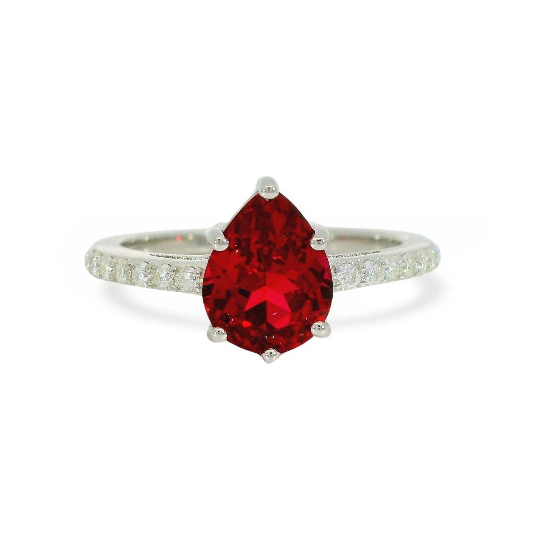 FCJ Jewelry LLC - Wholesale Engagement ring - 925 Silver Lab Grown Ruby Pear Solitaire Teardrop Ring