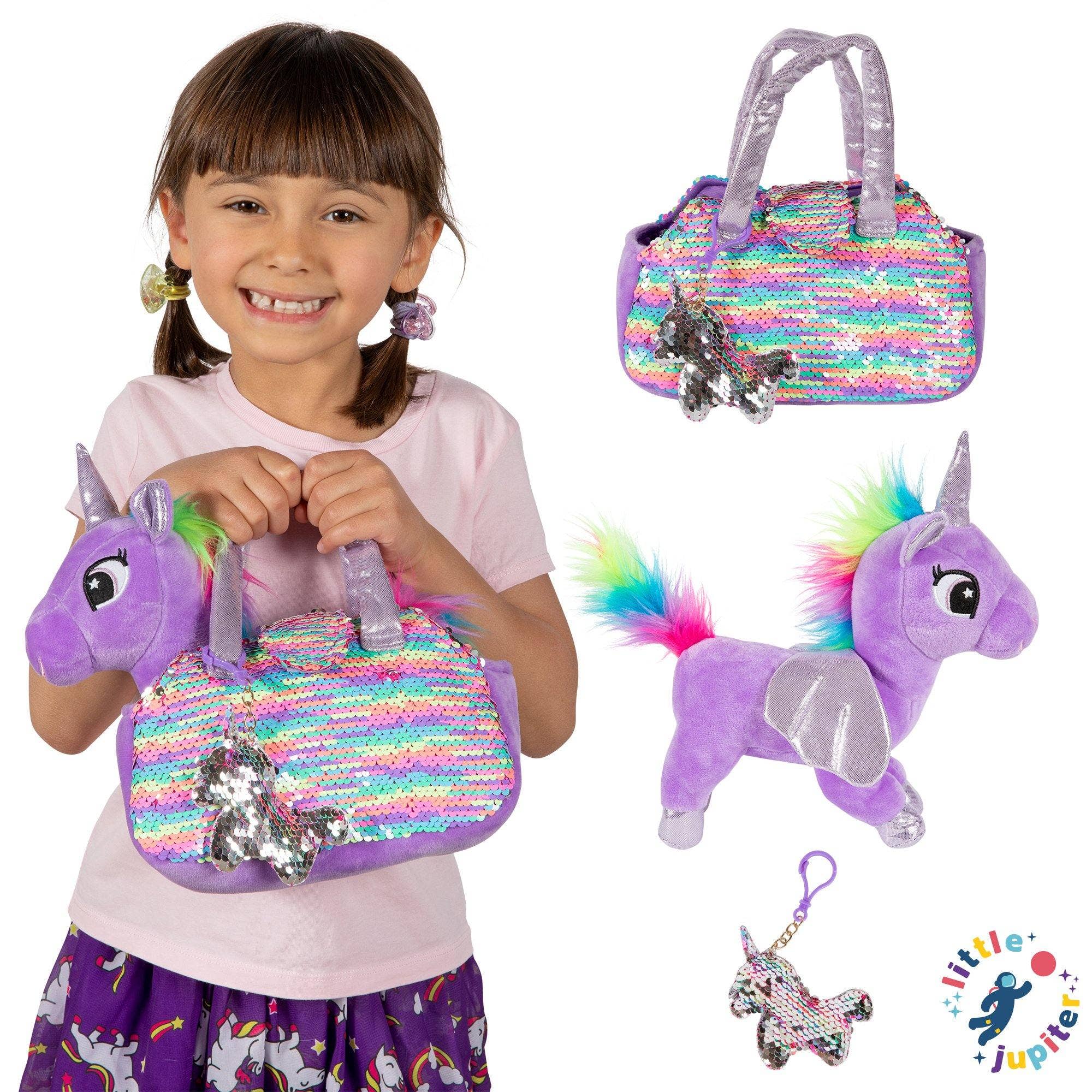 AYK Brand – wholesale Stuffed/plush toy – Kids & baby – Little Jupiter Pet Plush Set with Bag - Purple/Rainbow Unicorn1