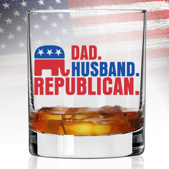 Patriot's Cave - Wholesale Cocktail/Liquor Glass - Patriot's Cave, Dad. Husband. Republican. 11 oz Whiskey Glass