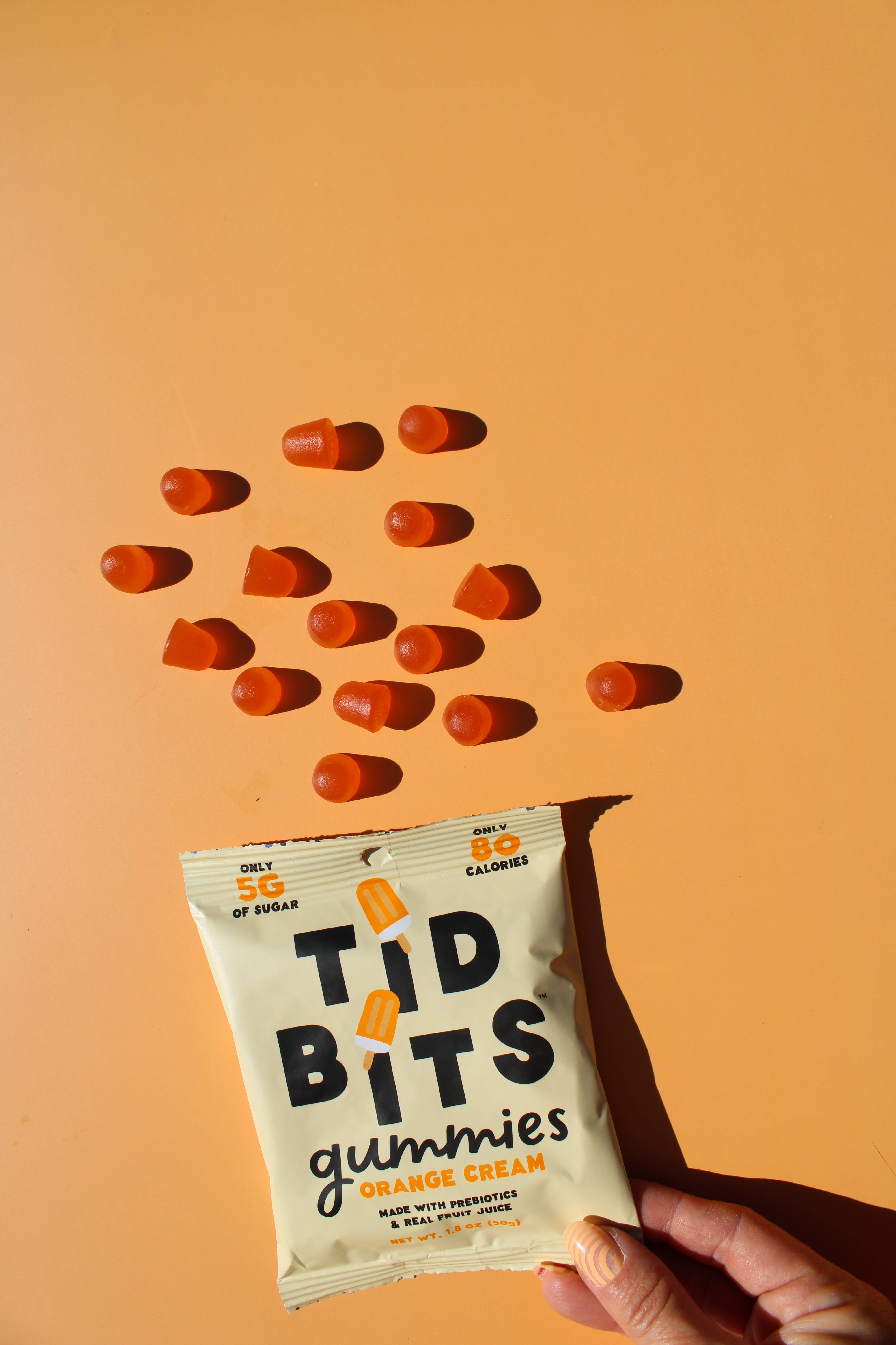 TiDBiTS Candy - Wholesale Gummy - 12pk Orange Cream Gummy Candy, Low Sugar 5g, Prebiotics6