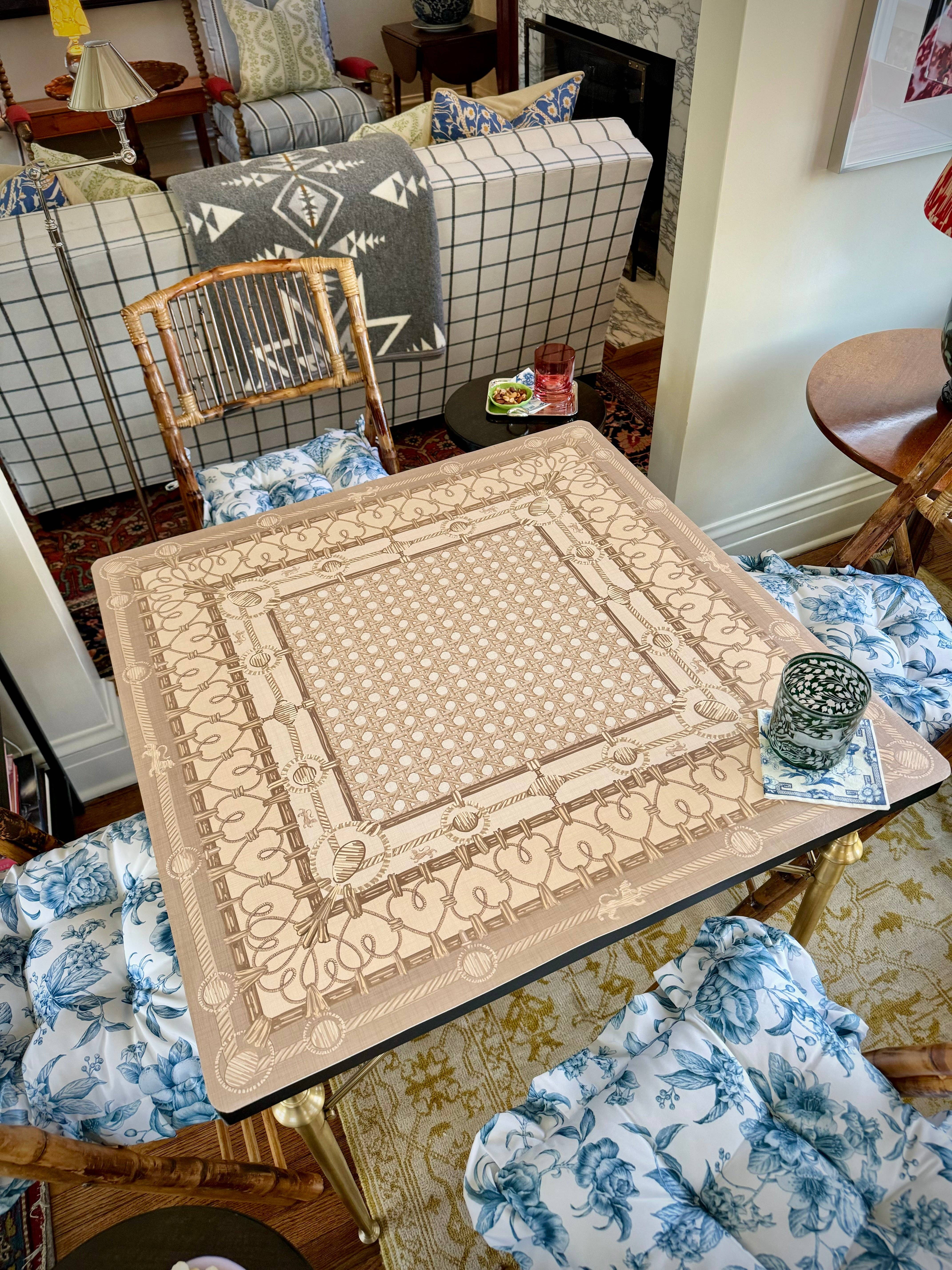 REMOVED BRAND - Wholesale Board Game - Mahjong Gaming Mat, CHINOISERIE BLEU **RULES EDITION**3