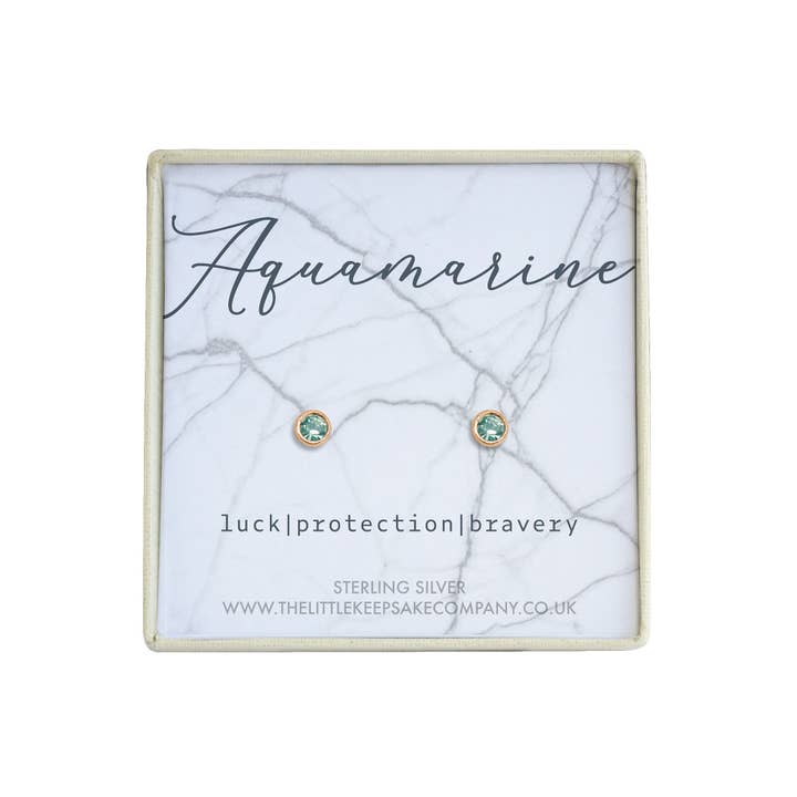 Rose Gold Vermeil March Birthstone Earrings - Aquamarine for wholesale by The Little Keepsake Company