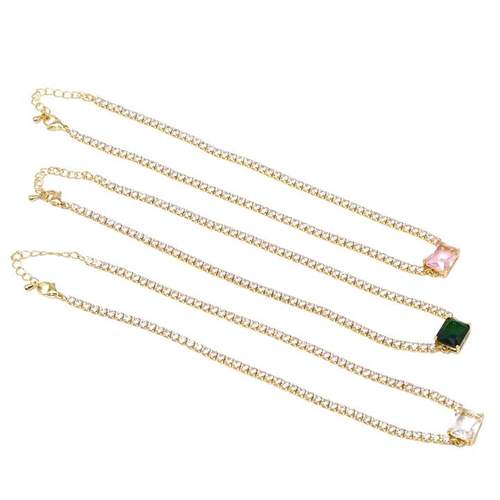 Tennis Chain with Pink Emerald Clear Focal Stone Necklace,sku#JL182 for wholesale by BestBeads&Beyond