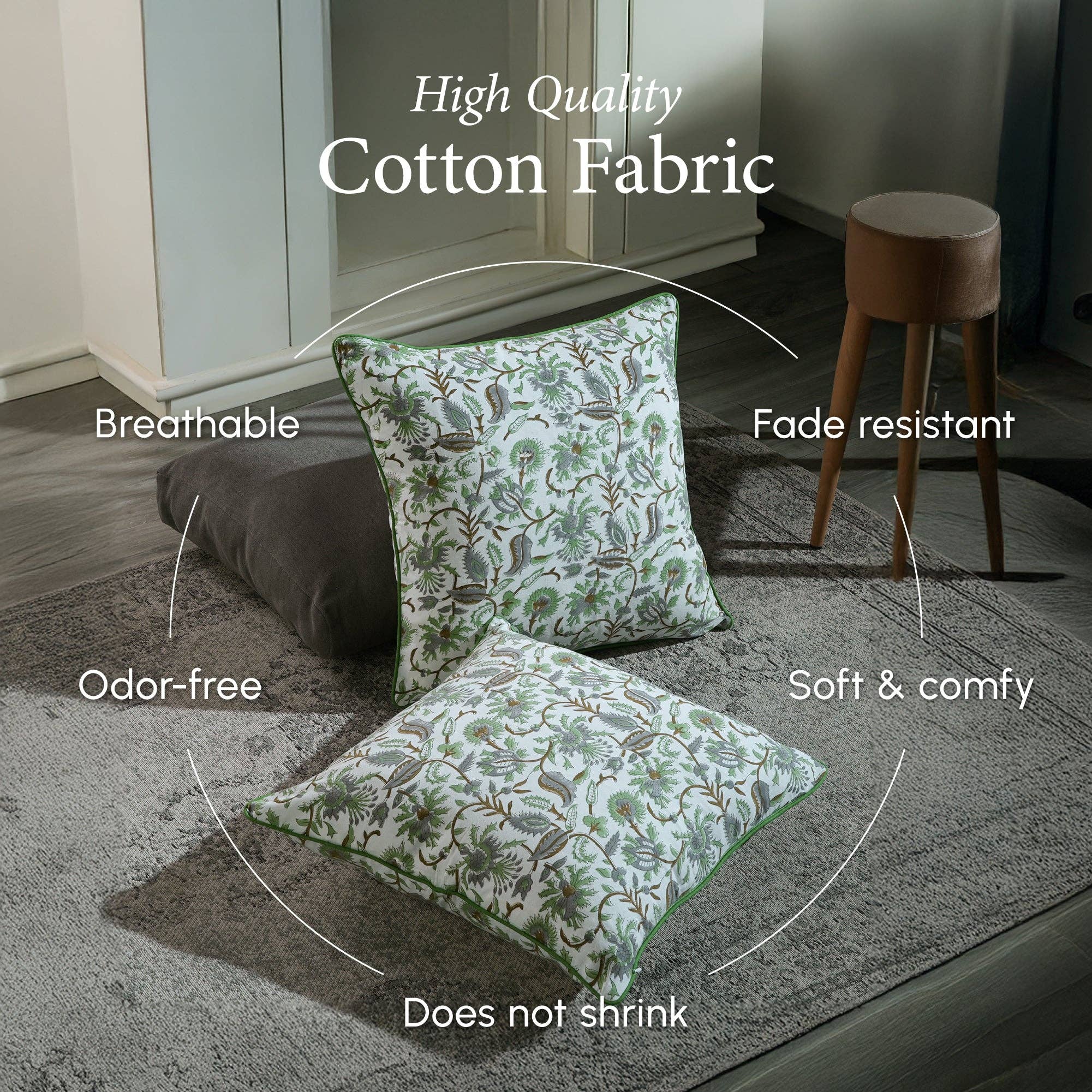 Cotton Print Club - Vente Housse de coussin - Housses de coussin à passepoil - Vert menthe (lot de 2)2