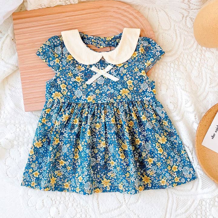Vestido con diseño de cuello de muñeca sin espalda y estampado floral para niñas con decoración de lazo. para venta al por mayor de MyKids-USA®