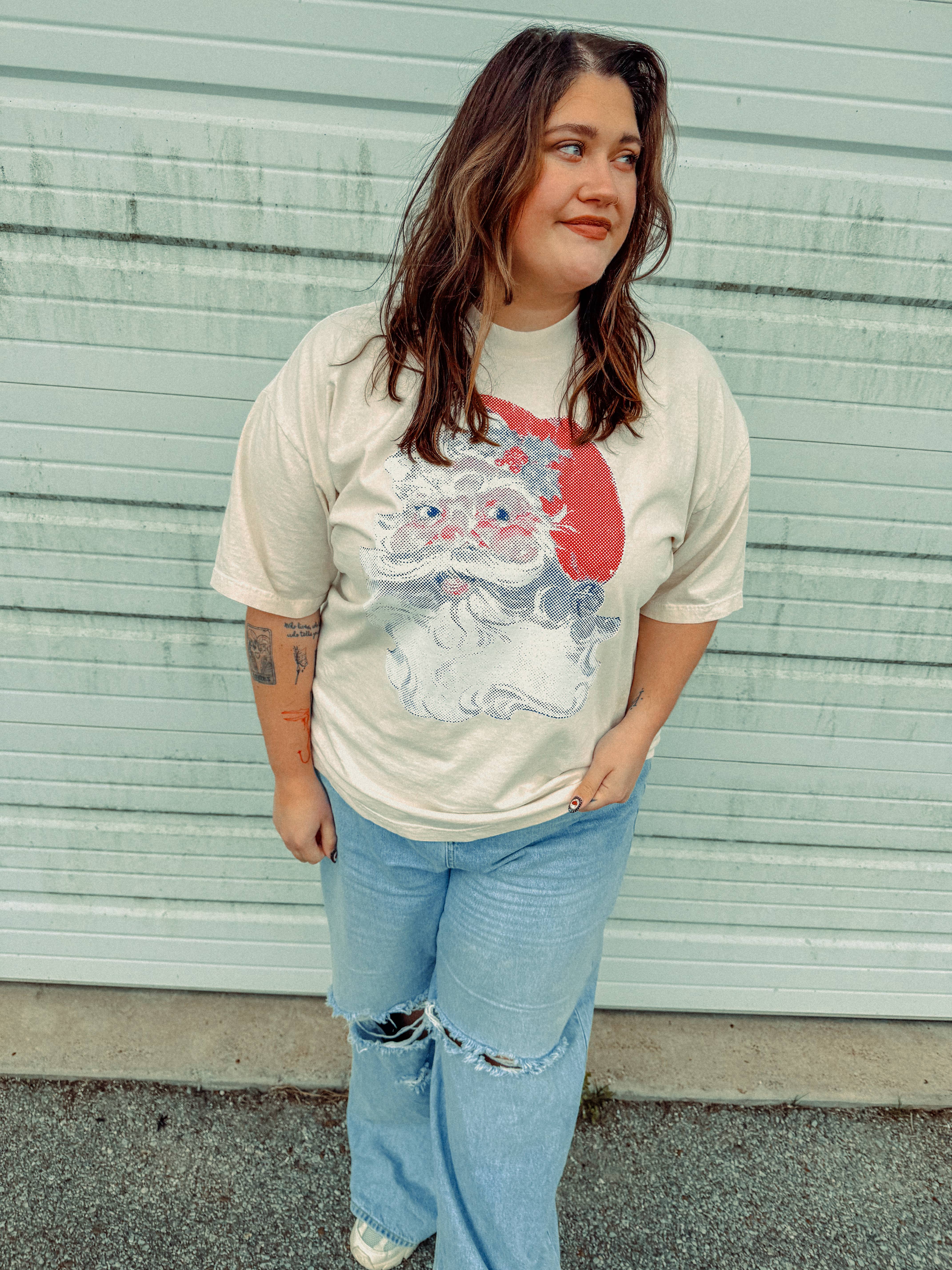 The Clandestine Underground – wholesale T-shirts med screentryck – Unisex – Vintage Santa, julig boxy bomulls-T-shirt10