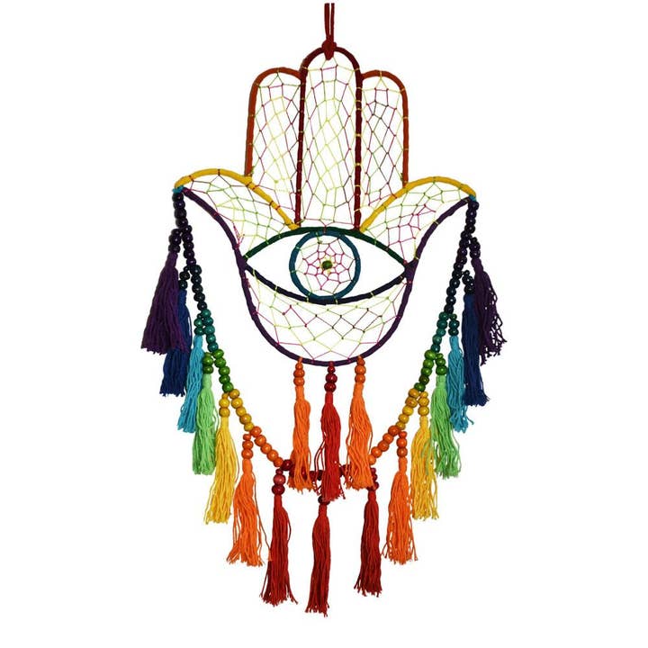 Shared Earth - Wholesale Dream Catcher - Dreamcatcher on Wire Frame, Hamsa Hand Rainbow Colours
