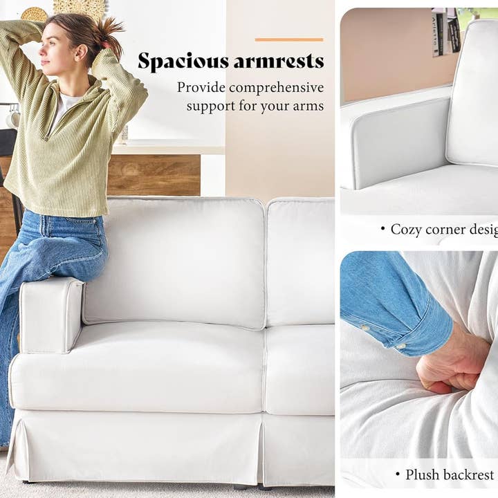 Oversized Slipcovered Couch with Washable Cover, White Linen for wholesale on Faire