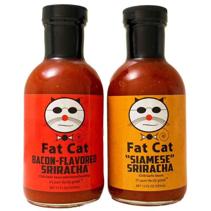Fat Cat Sauce Sriracha Siamois et Saveur Bacon - carton mixte 12 unités pour la vente par Fat Cat