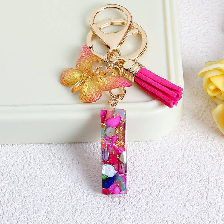 MKS America - Wholesale Keychain - Women's - Glitter Butterfly 26 English Letter Tassel Resin Keychain8