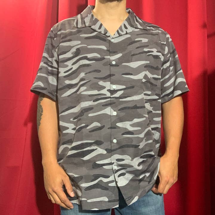 Stripe Camo Dark Grey Men's Hawaiian Shirt for wholesale by Los Angeles Mercantile™