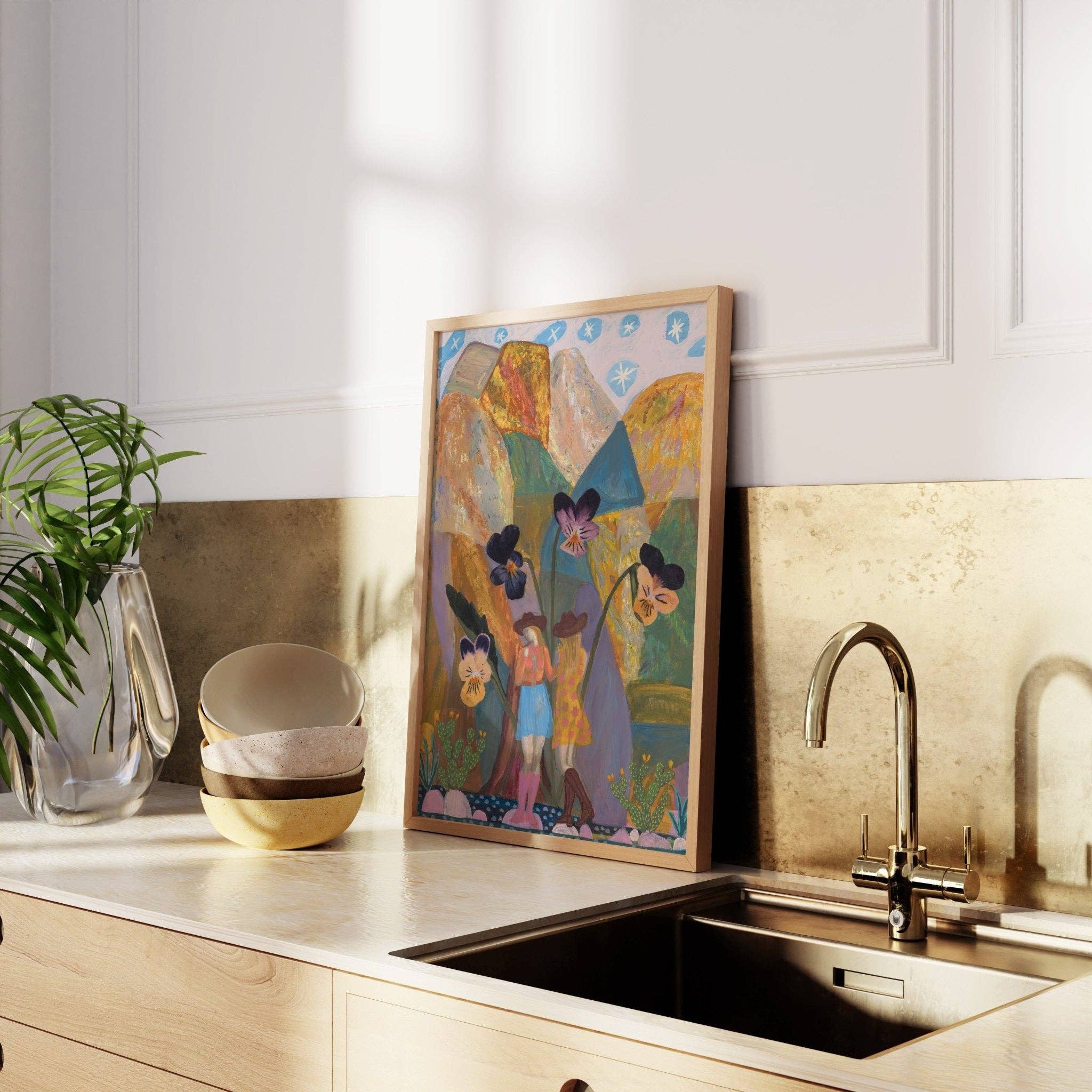 El Baker Art - Wholesale Art Print - Cowgirl Collage Print | Colorful Pansies Poster - Vintage Western Wall Art11