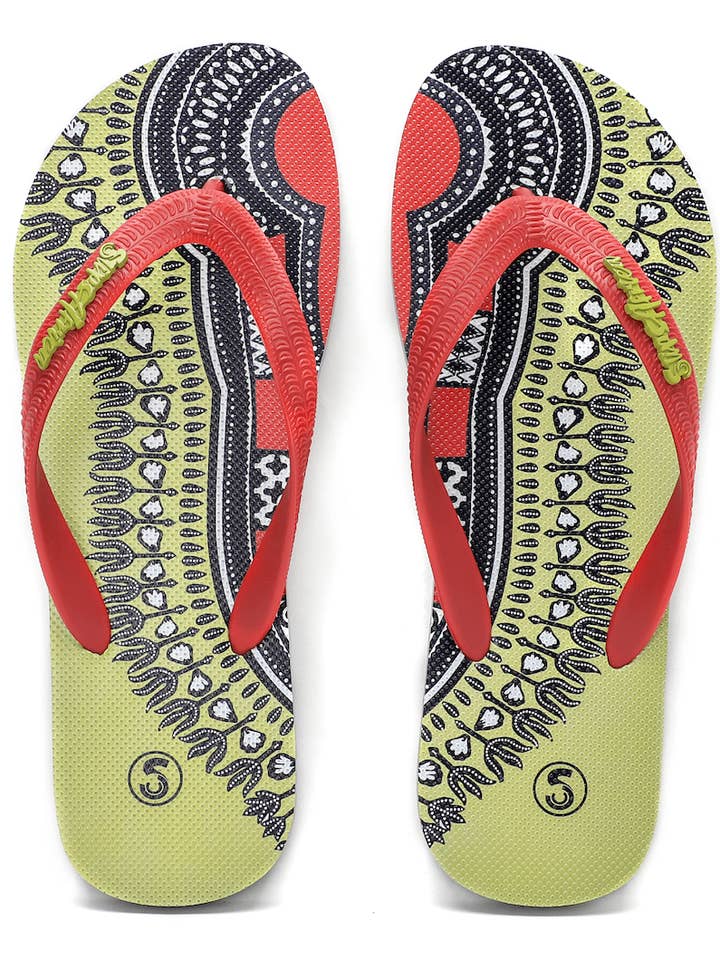 Angelina Flip Flops (Green/Red) for wholesale by SLIPS Africa