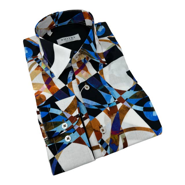 DMITRY Ties - Wholesale Button Down Shirt - Men's - DMITRY Italian Abstract Patterned Cotton Men's Long Sleeve Shirt (Online Exclusive)