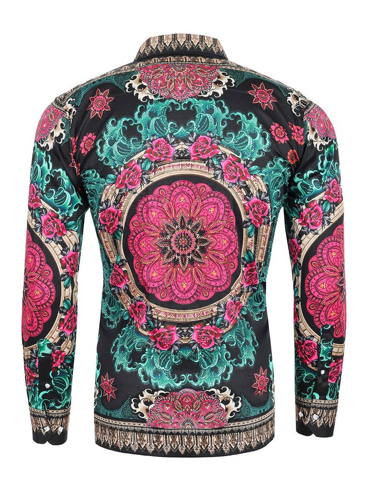 BARABAS - Wholesale Button Down Shirt - Men's - Men's Rhinestone Floral Print Long Sleeve Shirts 3SPR413