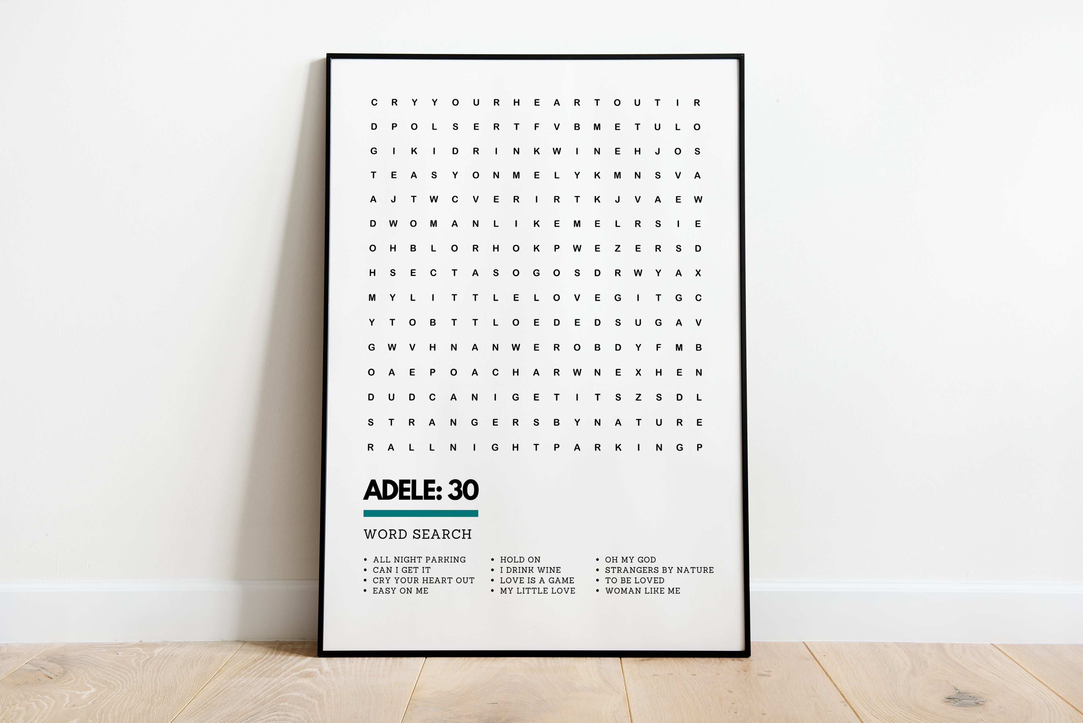 Underdog Studio – wholesale Art print – Adele 30 Album Tracklist Wordsearch Art Print0