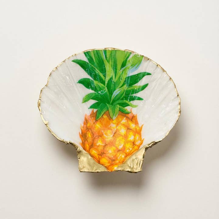 Ananasparadis Kammusling Smykkeskål – Guldkant for engroshandel hos Shell Yeah By Jaks LLC