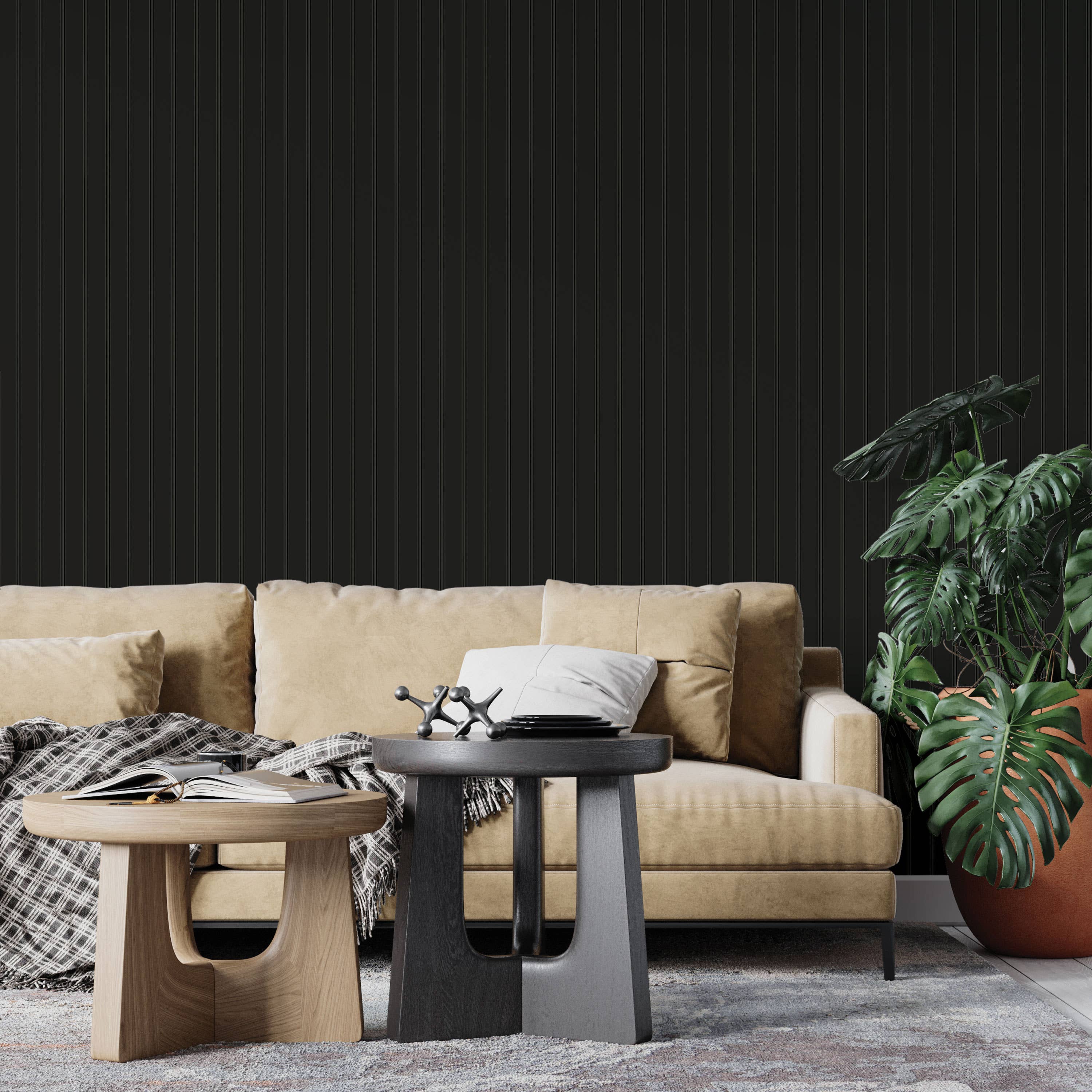 Beadboard Onyx Black Peel and Stick Wallpaper, 28 sq. ft. for wholesale on Faire3