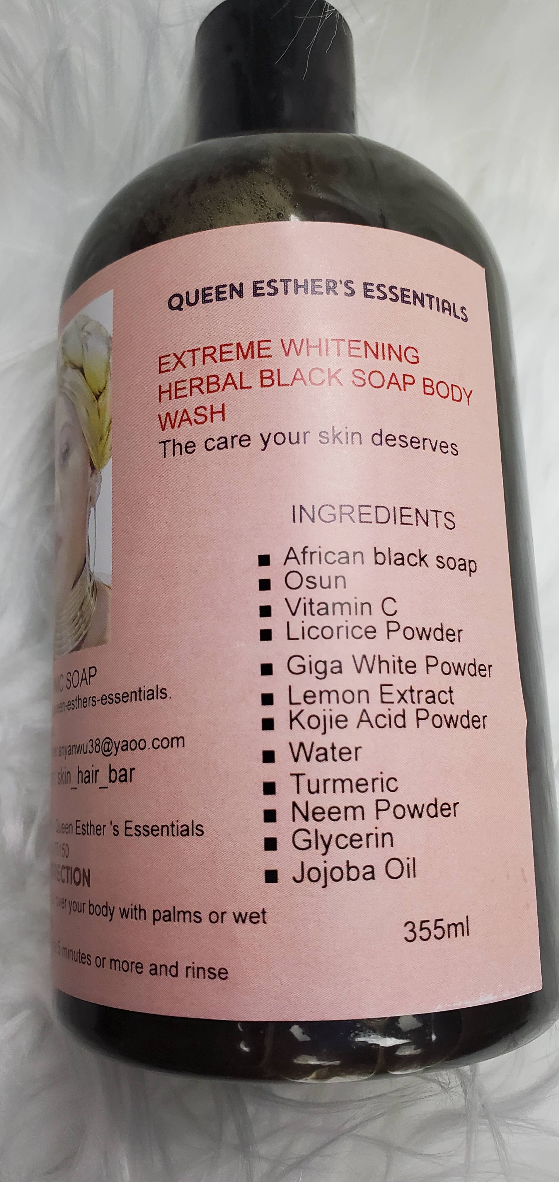 Queen Esther's Essentials - Wholesale Body Wash/Shower Gel - Extreme Whitening Herbal Black Soap Body Wash ,Organic 12 OZ5