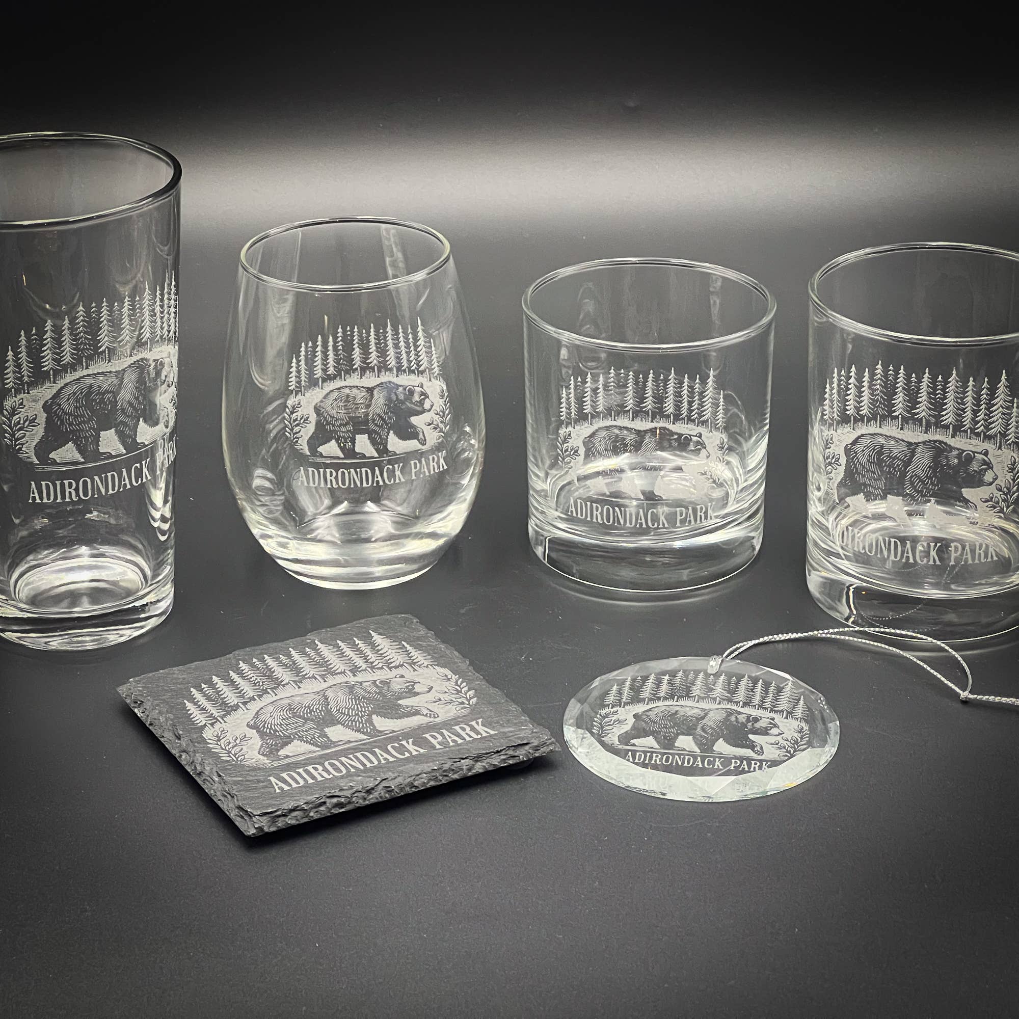 Adirondack Etching LLC - Wholesale Cocktail/Liquor Glass - Bear in a Forest 10 oz Old Fashioned4