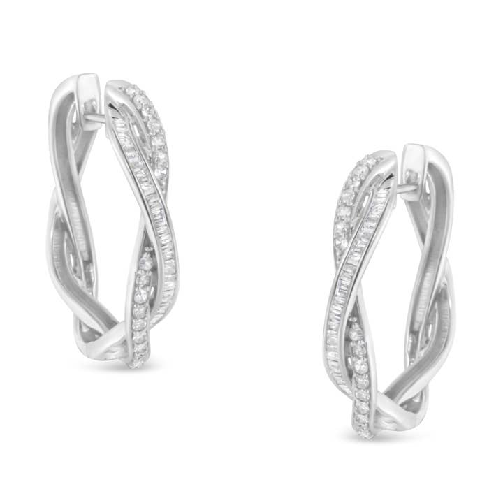 Sterling-Zilver 3/4 ct Tdw Diamond Hoop Oorbel (i-j, I2-i3) voor wholesale door Infinite Jewels