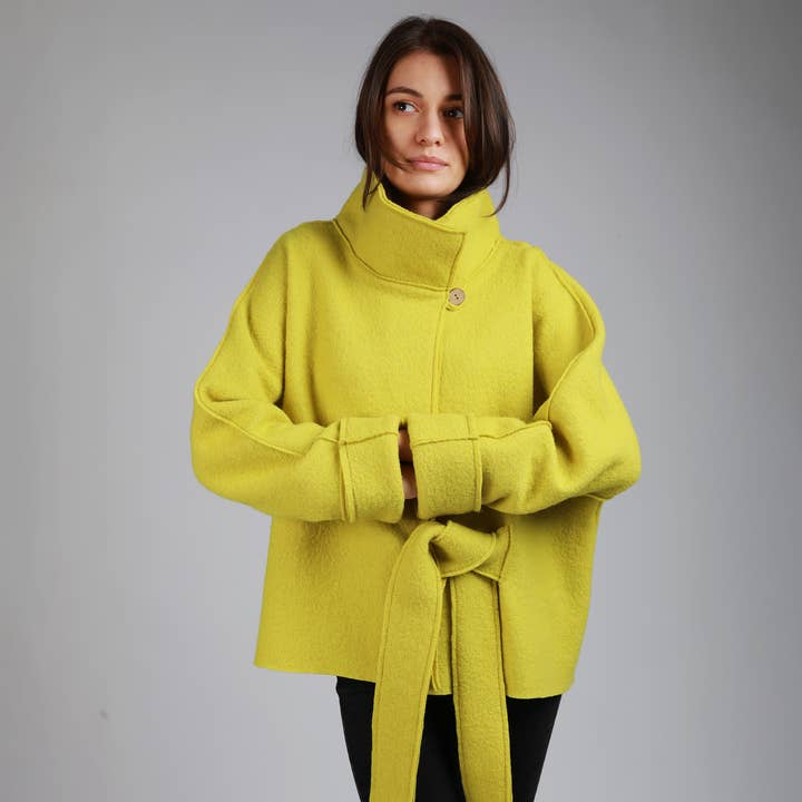 Knotium - Wholesale Coat - Women's - MAUD Unlined Oversized Boiled Wool Wrap Coatigan with Belt