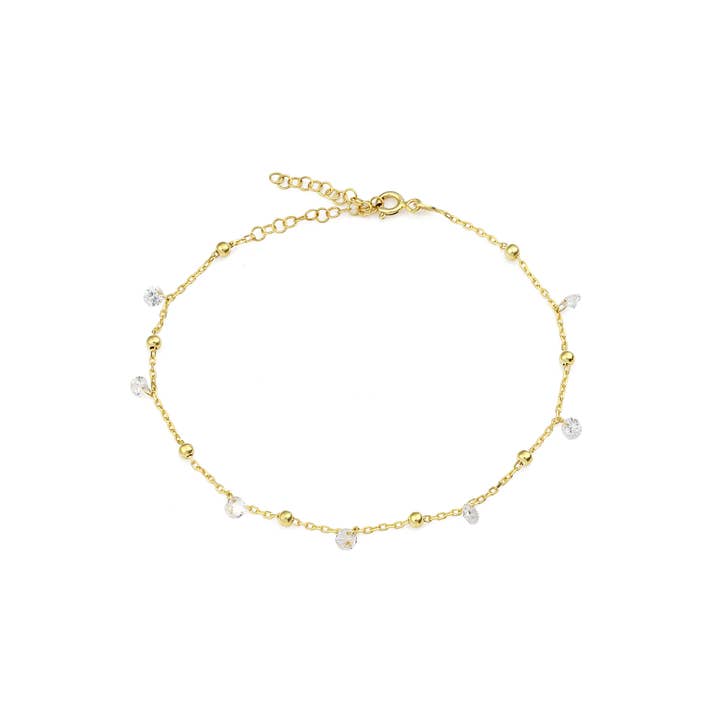 Gold Plated 925 Sterling Silver Anklet with Multiple Zircon Stone for wholesale by Azuris Silver