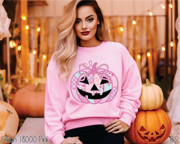 Bama Screens - Wholesale Graphic Sweatshirt - Women's - Preppy Floral Pink Pumpkin #BS83880