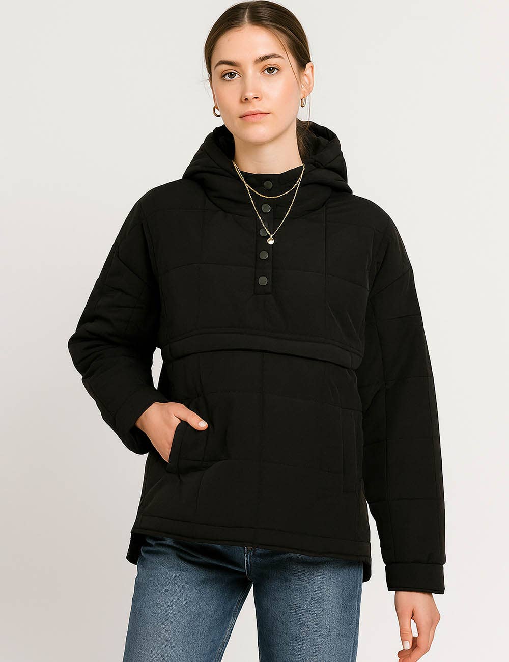 Sweetkama – wholesale Puffer jacket – Women’s – Ladies Button Pullover Hooded Padded Puff Jacket SKT475513