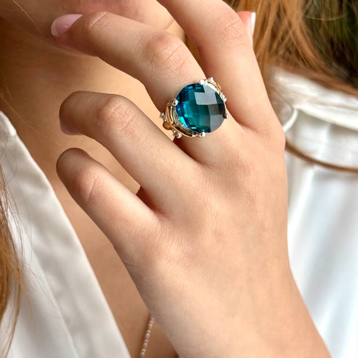 Anel em Prata de Lei 925 com Detalhes em Ouro 10K, água-marinha (Cópia) (Cópia) por atacado de QURI