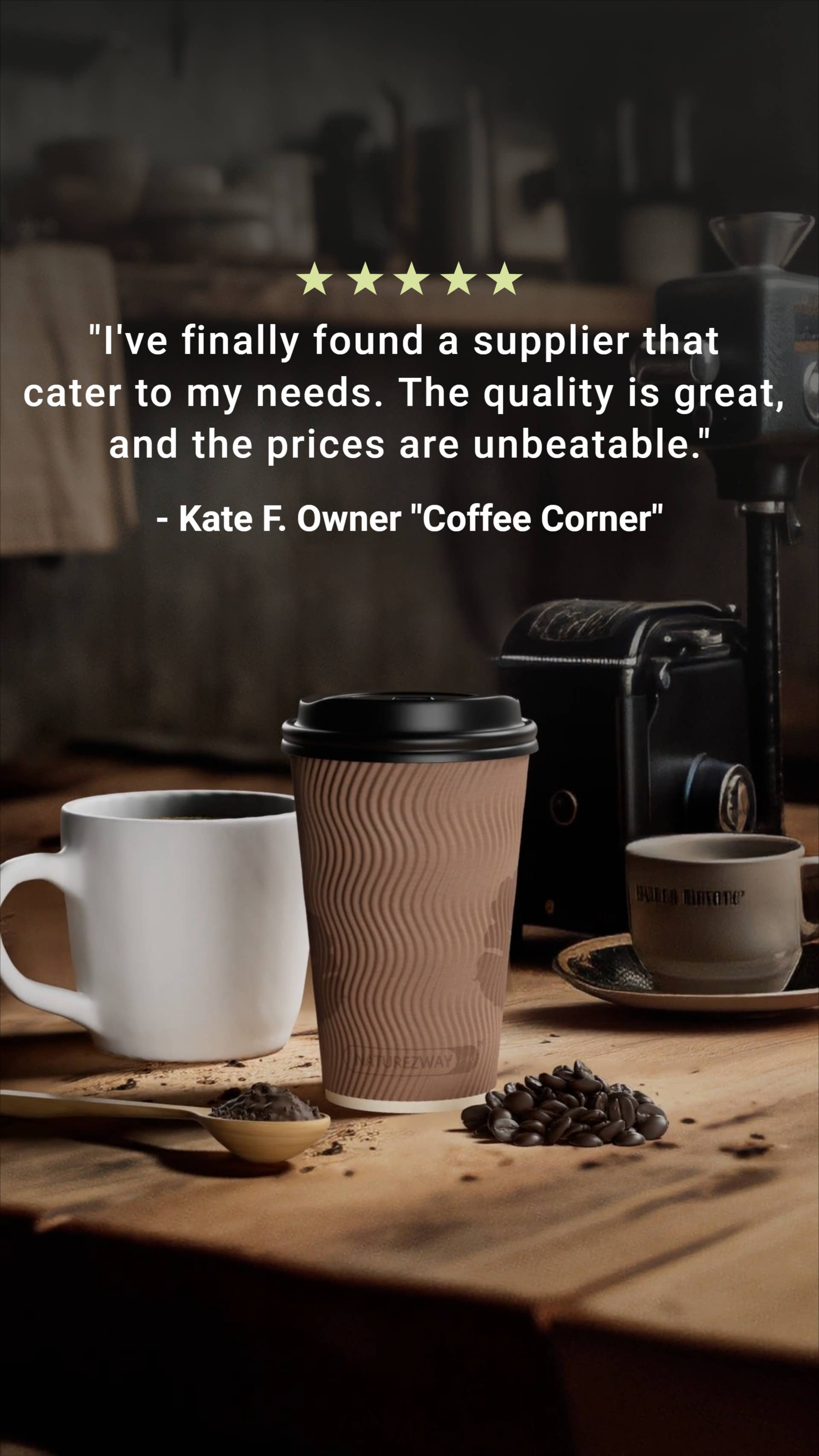 NatureZway - Wholesale Disposable Cup - Bamboo Double Wall Ripple Cups, No Sleeve Needed, 1000 count3