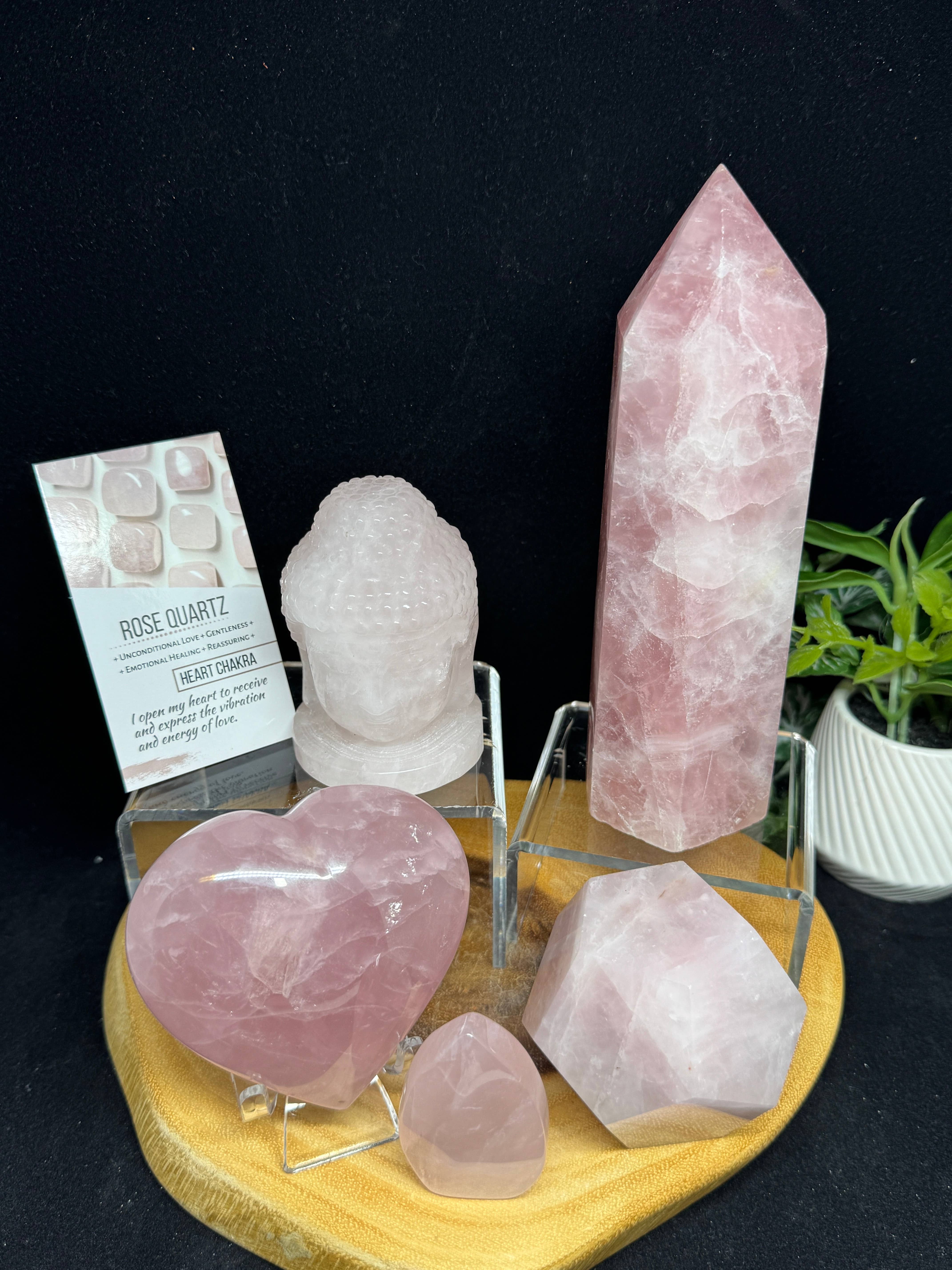 The 7 Directions - Venta al por mayor Piedras/cristales espirituales - Paquete de 5 piezas de torre de cuarzo rosa con corazón de Buda 23F0