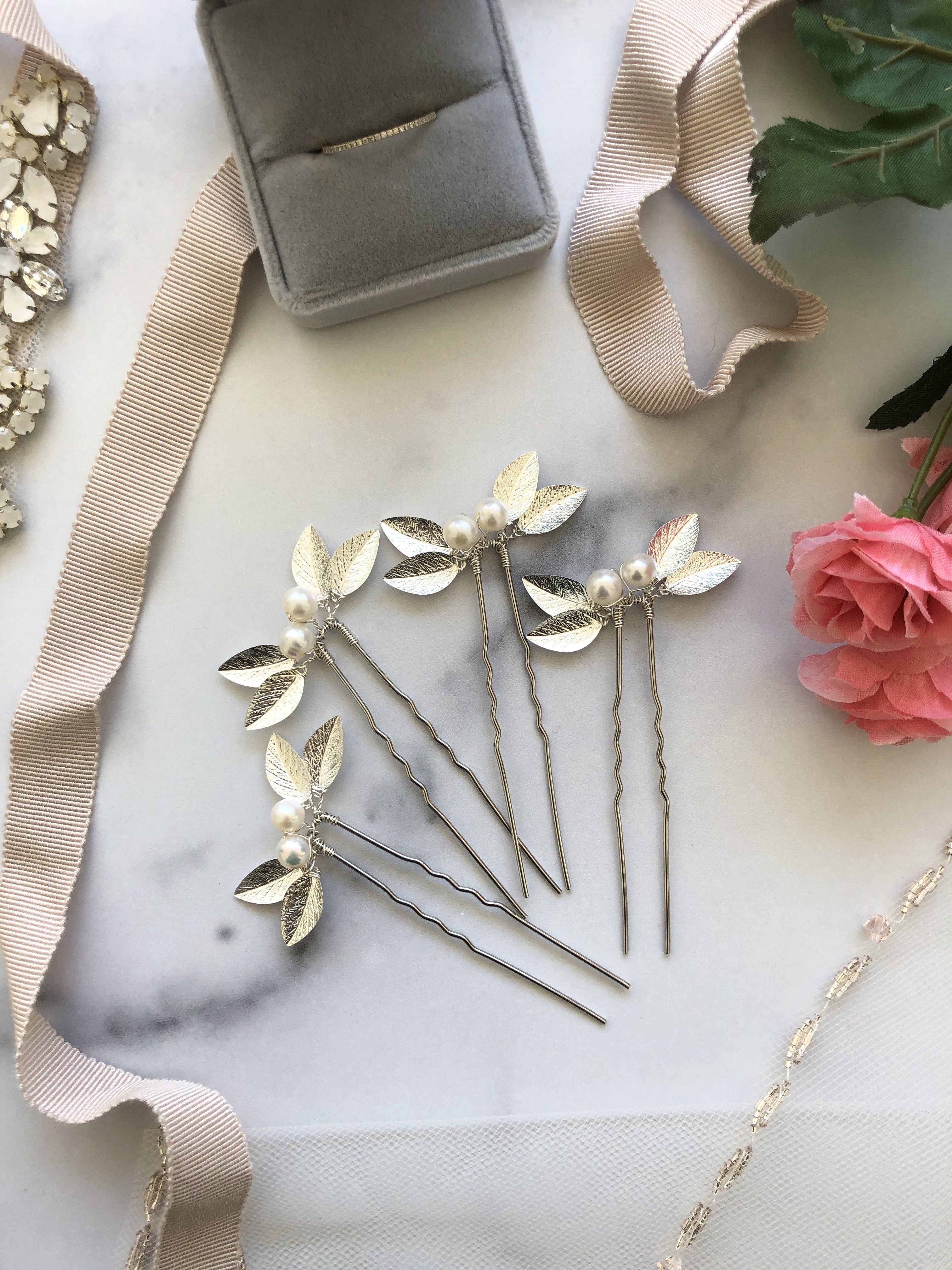 Sweet Olive Hairpieces - Wholesale Hair Pin - Classic Pearl & Leaf Hair Pins (1+) | Classic Bridal Hair Pins, Minimalist Hair Accessories13