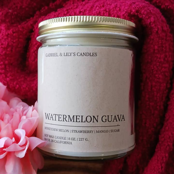 Watermelon Guava Soy Candle for wholesale by Gabriel & Lily's Candles