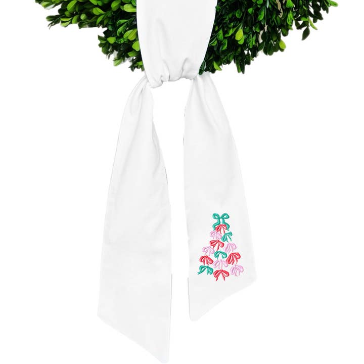 Bow Christmas Tree Wreath Sash for wholesale by Blythe Embroidery Co.