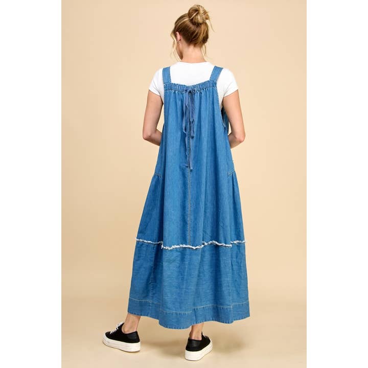 Veveret - Wholesale Dress - Women's - Washed Denim Overalls Dress