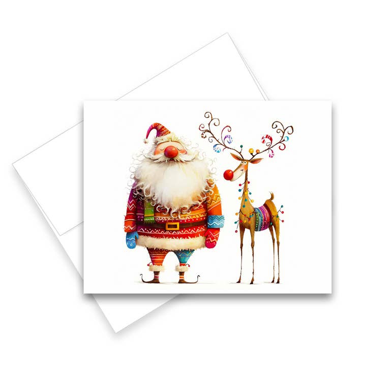 Aria Rae - Wholesale Christmas Card - Assorted Christmas Santa Reindeer Note Cards, Set of 64