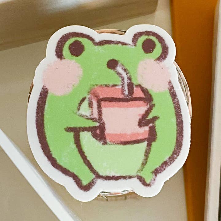 Grompy the Frog Juice Box Bigger Sticker, 1.75x2 in. for wholesale by From Kioni