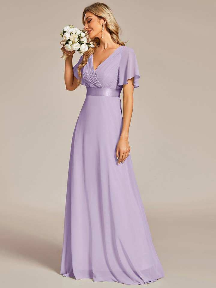 Ever-Pretty - Wholesale Gown – Women's - Double V-Neck Ruffles Chiffon Bridesmaid Dress63