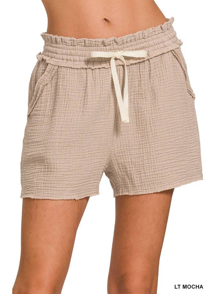 Vanilla Monkey - Wholesale Shorts - Women's - Double Gauze Elasticband Drawstring Waist Shorts W Pocket13