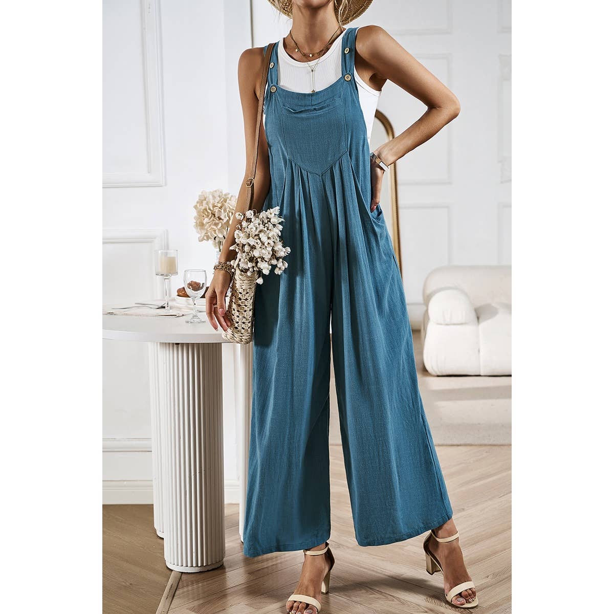 Supreme Fashion - Wholesale Overalls - Women's - Button Detail Wide Leg Overall Pockets Jumpsuit15