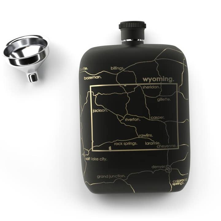 Wyoming - State Map - Pocket Flask w/ Funnel - 6 oz for wholesale by Well Told