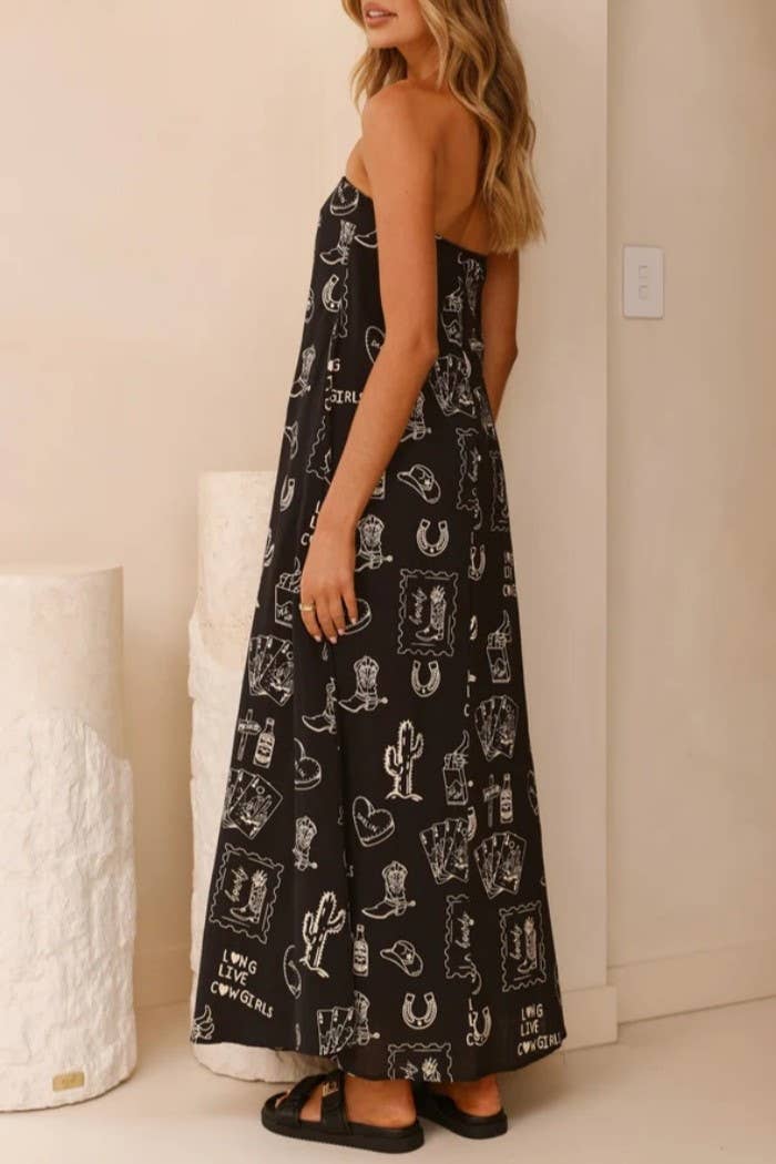 Rosa Clothing - Wholesale Dress - Women's - Western cowgirl Desert Theme print strapless dress14