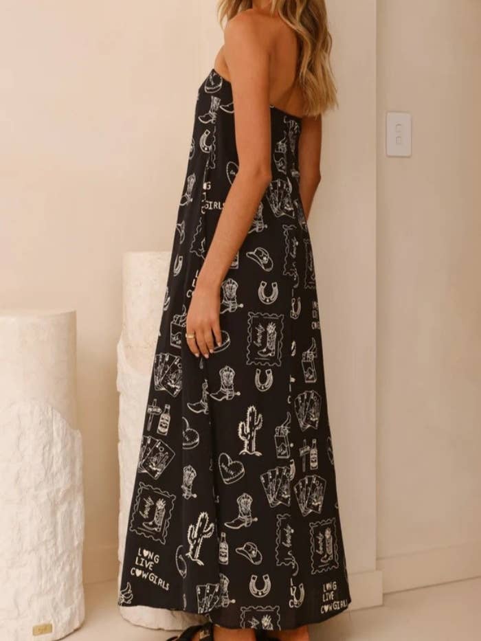 Rosa Clothing - Wholesale Dress - Women's - Western cowgirl Desert Theme print strapless dress14