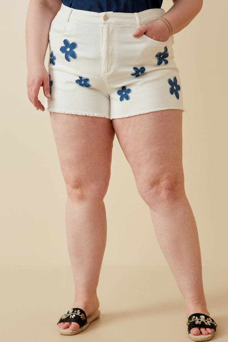 Womens Denim Floral Patch Denim Shorts for wholesale on Faire1